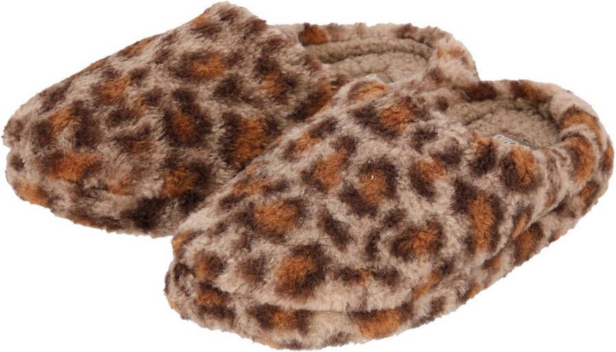 Apollo Instap sloffen bruin luipaard print pantoffels antislip zool