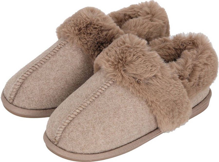 Apollo Instap sloffen dames Vilt Taupe Dames pantoffel