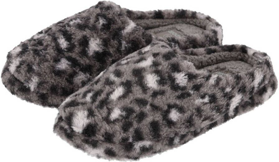 Apollo Instap sloffen donkergrijs luipaard print pantoffels antislip zool