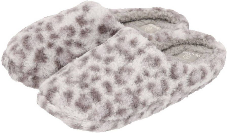 Apollo Instap sloffen lichtgrijs luipaard print pantoffels antislip zool