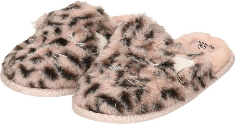 Apollo Instap sloffen pantoffels luipaard print roze kinderen meisjes slippers