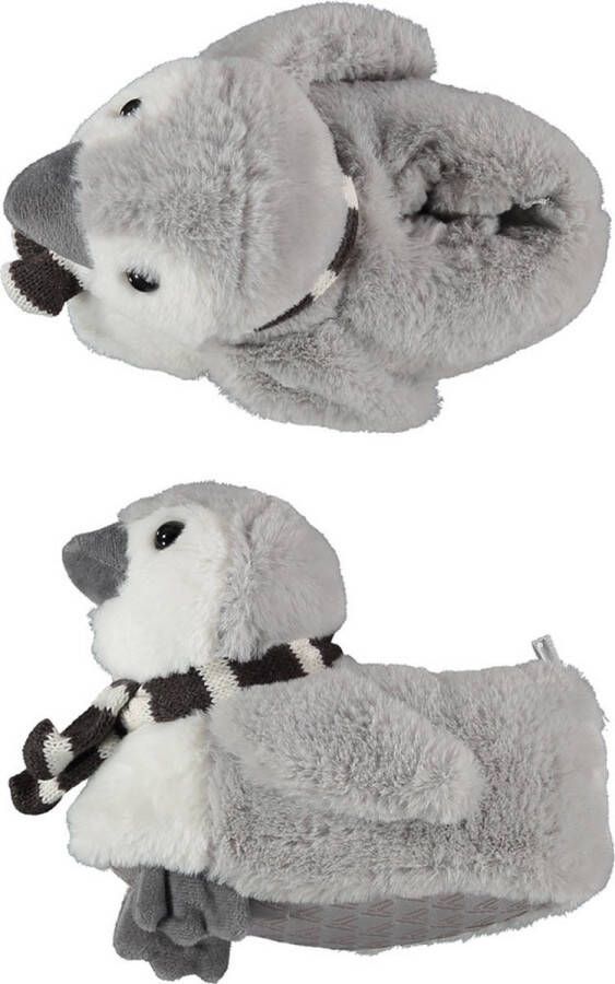 Apollo Dieren pantoffels Pinguin kinderen grijs kindersloffen