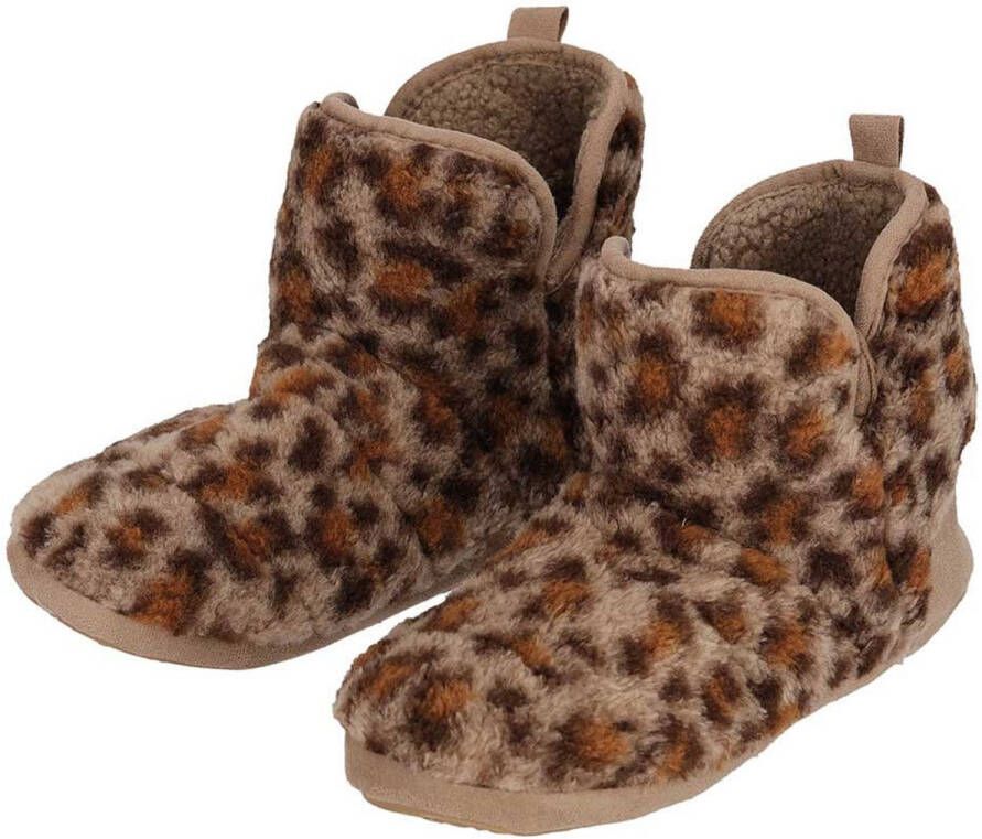 Apollo kindersloffen luipaard donkerbruin pantoffels met antislip voor kinderen