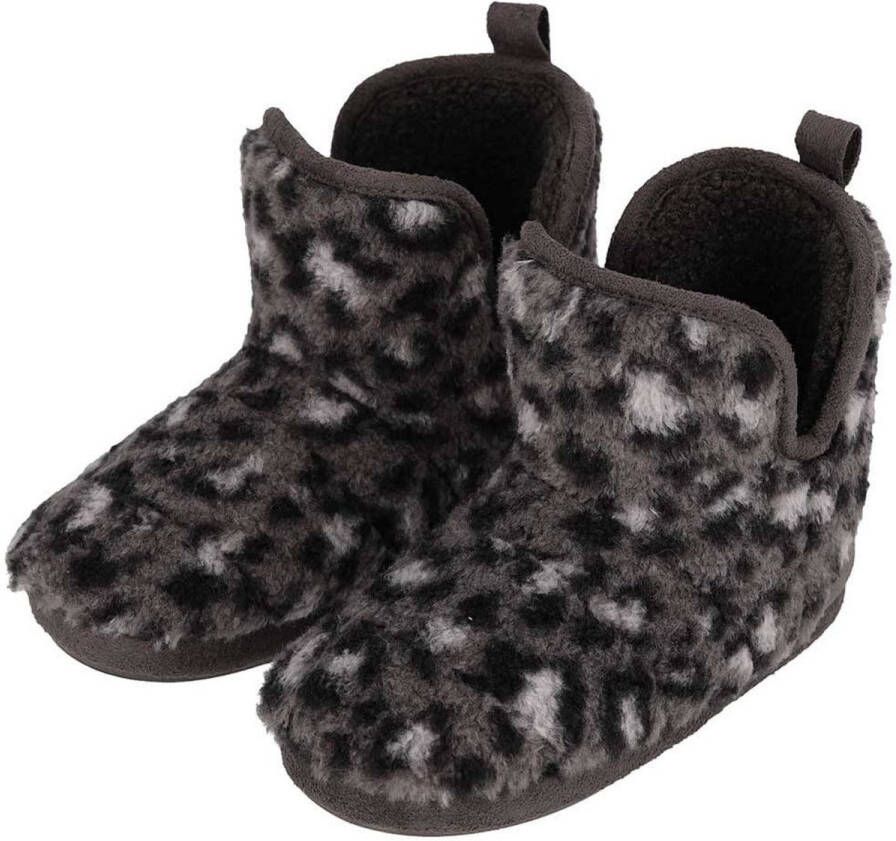 Apollo kindersloffen luipaard donkergrijs pantoffels met antislip voor kinderen