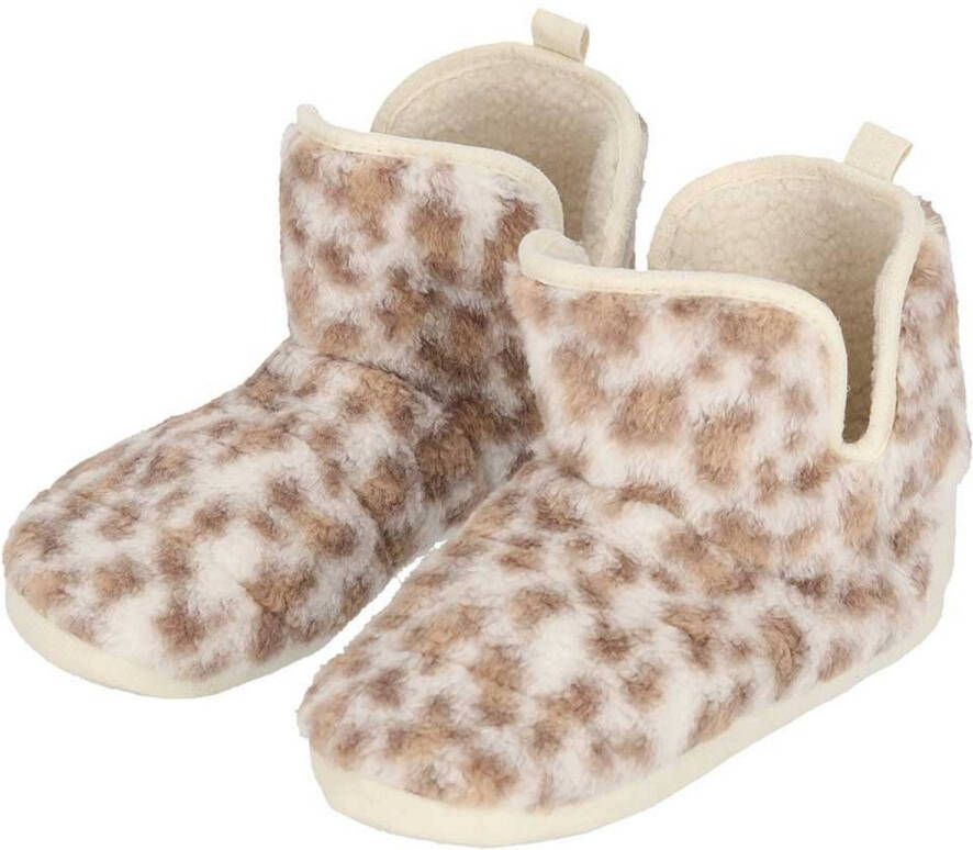 Apollo kindersloffen luipaard lichtbruin pantoffels met antislip voor kinderen