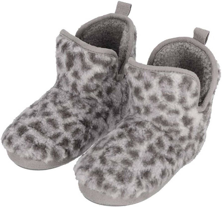 Apollo kindersloffen luipaard lichtgrijs pantoffels met antislip voor kinderen