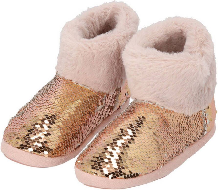 Apollo kindersloffen pailletten roze pantoffels met antislip voor kinderen