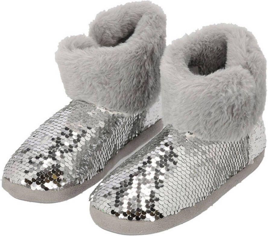 Apollo kindersloffen pailletten zilver pantoffels met antislip voor kinderen