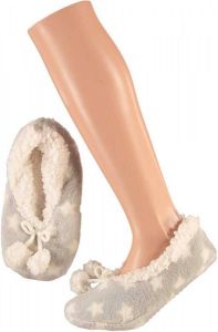 Apollo Meisjes ballerina sloffen pantoffels grijs met witte sterren