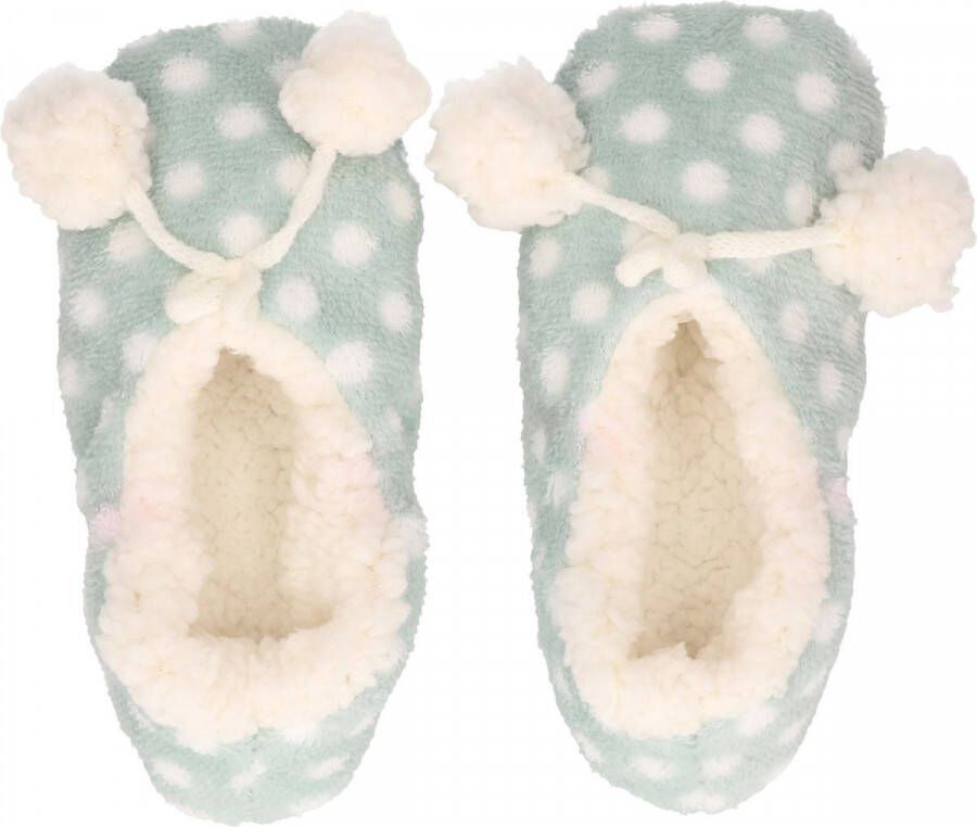 Apollo Meisjes ballerina sloffen pantoffels mint groen met witte stippen