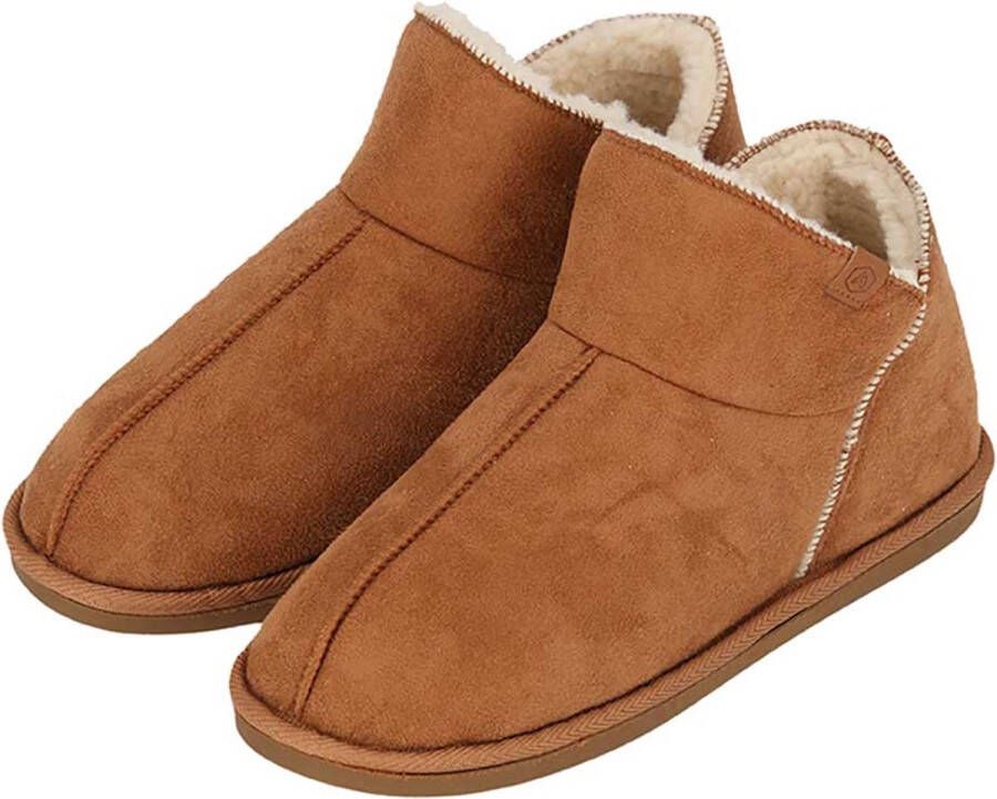 Apollo Pantoffels Dames Boots Suede Cognac Sloffen Hoog Model Harde zool met grip