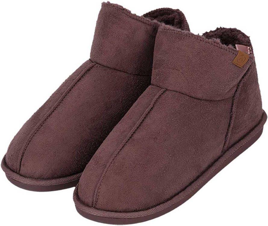 Apollo Pantoffels Dames Boots Suede Plum Sloffen Hoog Model Harde zool met grip