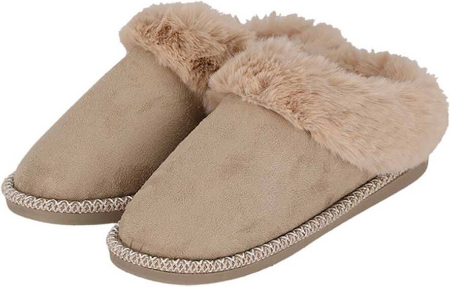 Apollo Pantoffels Dames Home slippers Teddy sloffen Beige Suède