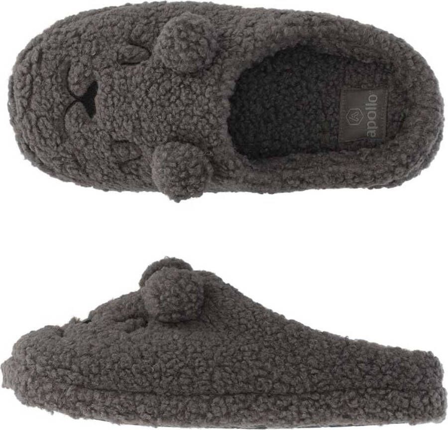 Apollo Pantoffels Dames Teddy Bear Antraciet Instap Sloffen Gevoerd met Warm Fleece