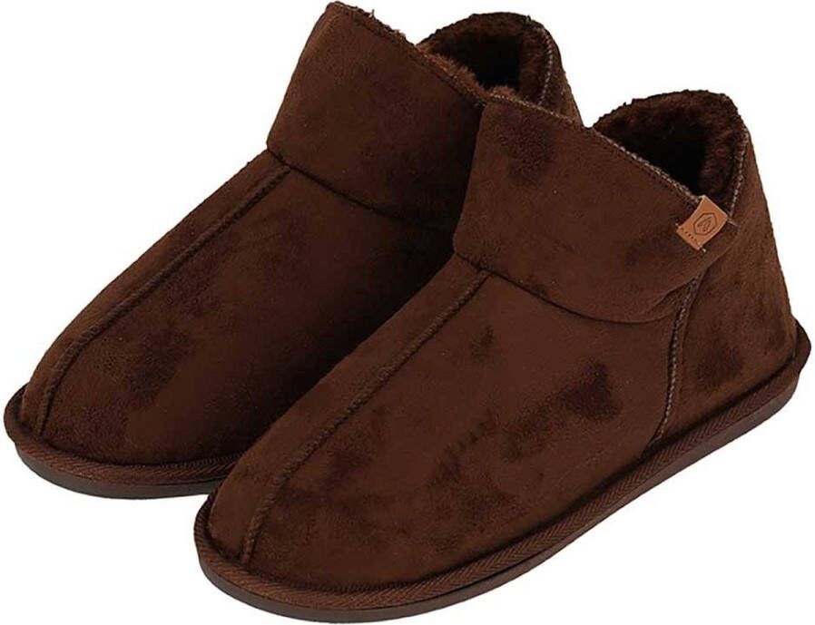 Apollo Pantoffels Heren Boots Suede Brown Sloffen Hoog Model Harde zool met grip