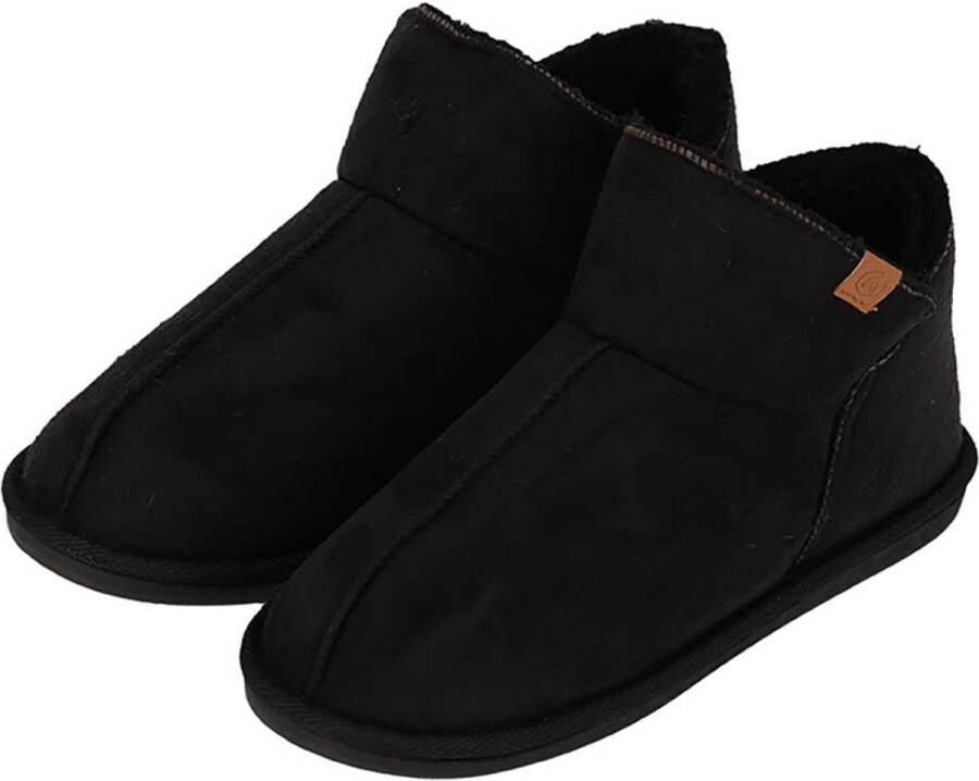 Apollo Pantoffels Heren Boots Suede Zwart Sloffen Hoog Model Harde zool met grip