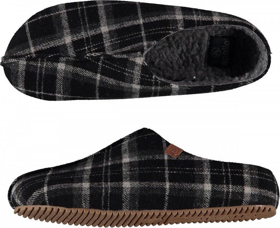 Apollo Pantoffels heren | Zwart | Stevige zool | Ruitmotief | 42 | Sloffen | Pantoffels | Pantoffels heren | Sloffen heren | Pantoffels heren