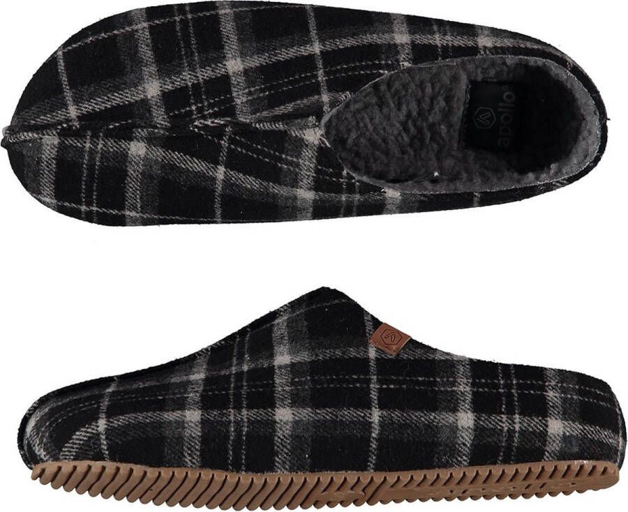 Apollo Pantoffels heren | Zwart | Stevige zool | Ruitmotief | 44 | Sloffen | Pantoffels | Pantoffels heren | Sloffen heren | Pantoffels