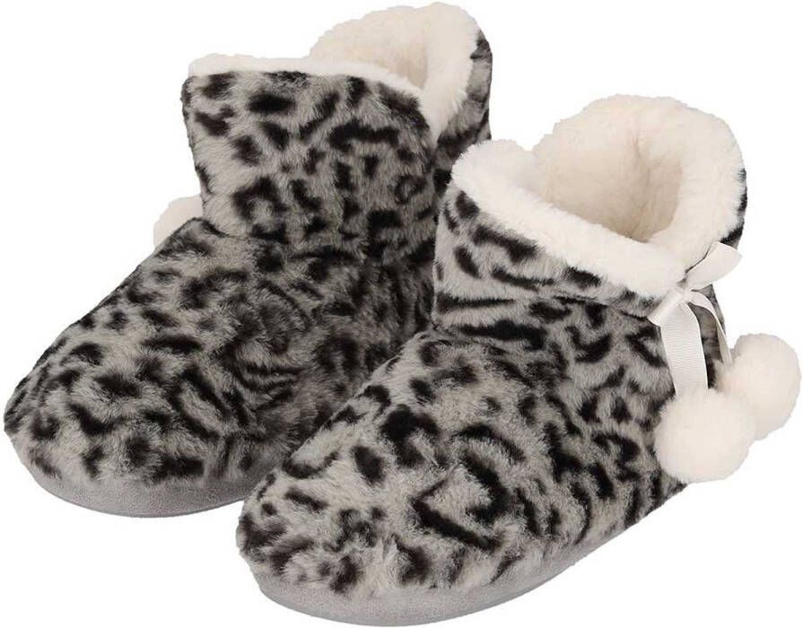 Apollo Pantoffels sloffen luipaard print dames lichtgrijs dieren sloffen hoog
