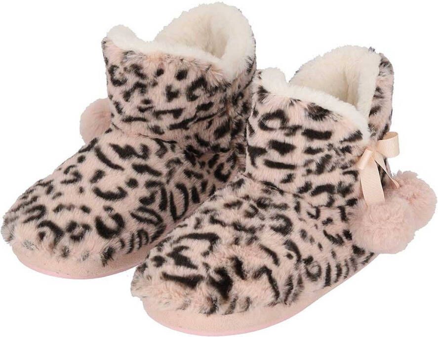 Apollo Pantoffels sloffen luipaard print dames lichtroze dieren sloffen hoog