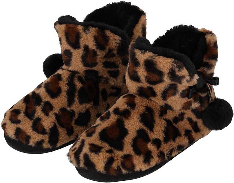 Apollo Pantoffels sloffen luipaard print dames taupe dieren sloffen hoog