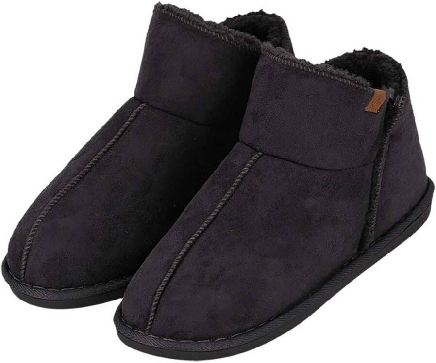 Apollo sloffen dames donkergrijs voering wol suede pantoffels met antislip hoog