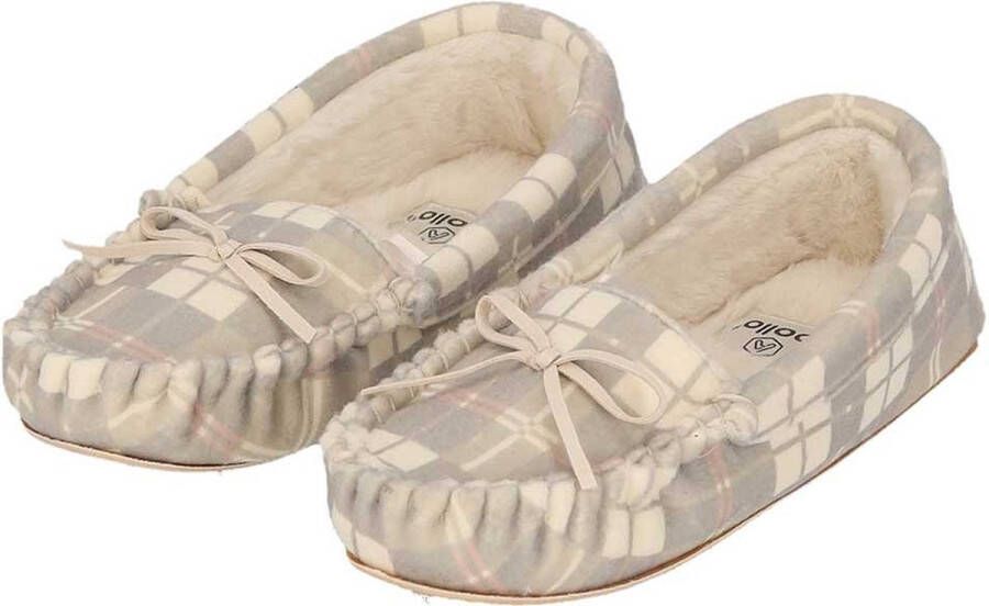 Apollo Sloffen dames Moccasin vilt look met ruitmotief Beige Pantoffels dames Sloffen dames Pantoffels Sloffen