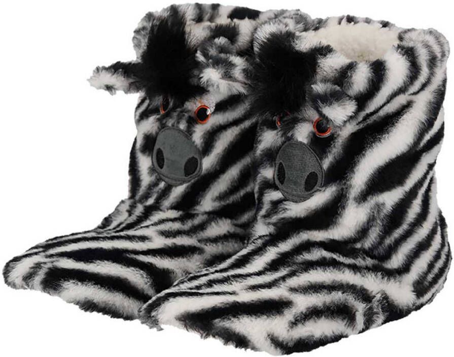 Apollo sloffen Zebra pluche 3D pantoffels hoog model voor dames