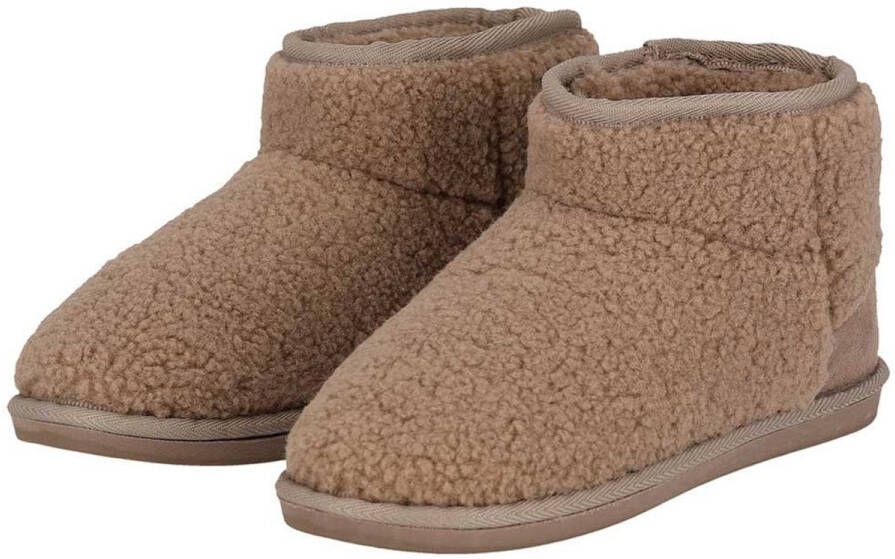 Apollo teddy sloffen dames taupe teddystof pantoffels hoog