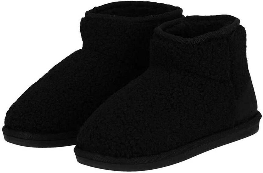 Apollo teddy sloffen dames zwart teddystof pantoffels hoog