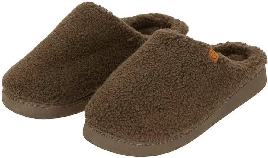Apollo Warme teddy heren slippers Heren pantoffels met stevige zool Wollen slippers Bruin