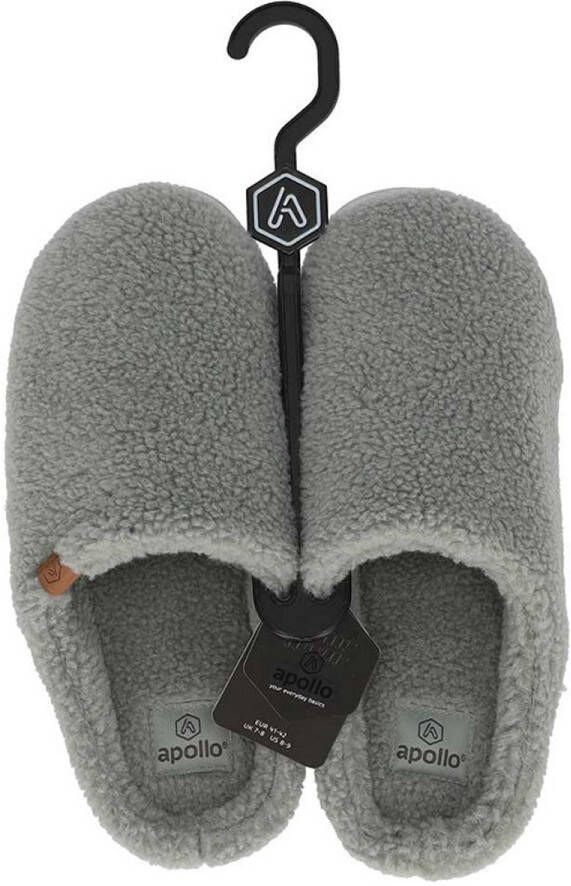 Apollo Warme teddy heren slippers Heren pantoffels met stevige zool Wollen slippers Grijs