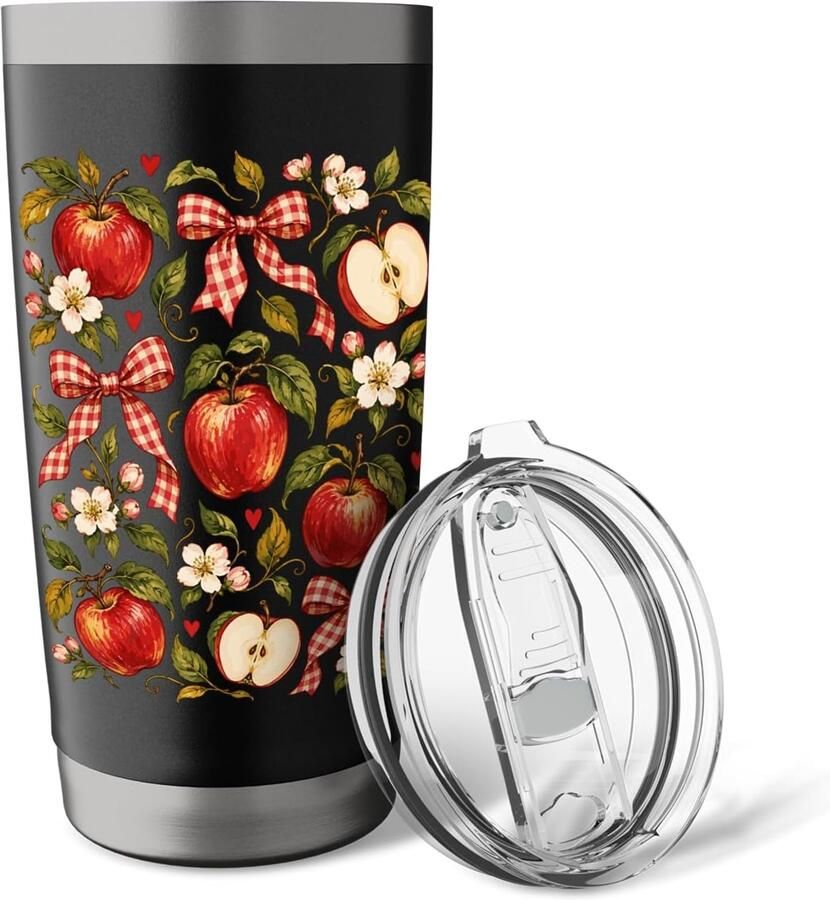 Appels met strikjes Herfst appeloogst dubbelwandige thermobeker