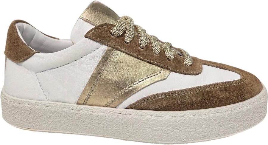 Aqa A8909 25418A03 Sneakers Wit Leer en Suede Dames Wit Bruin goed