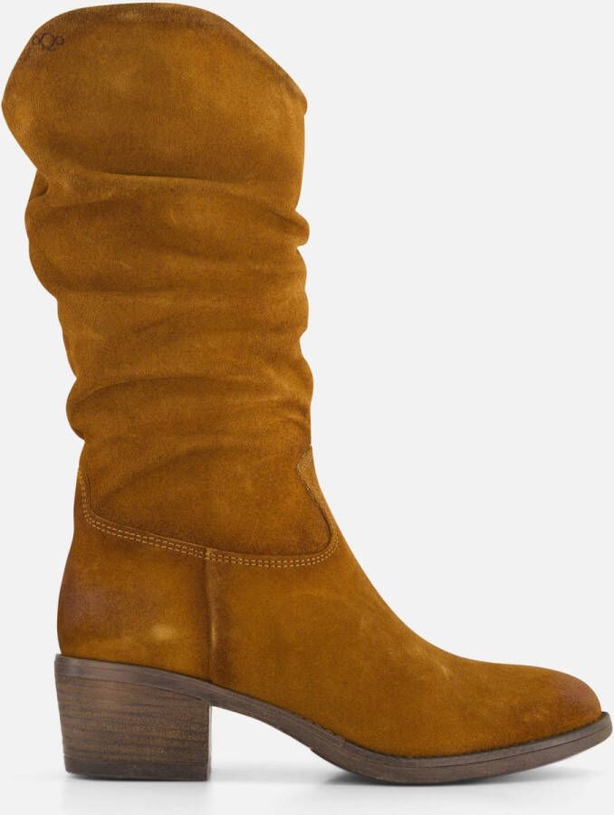 Aqa Hoge plooi laarzen cognac Suede Dames