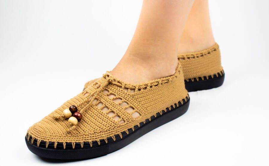 AQUATOLIA Gebreide Sloffen Dames beige 38 Handgemaakt in Turkije