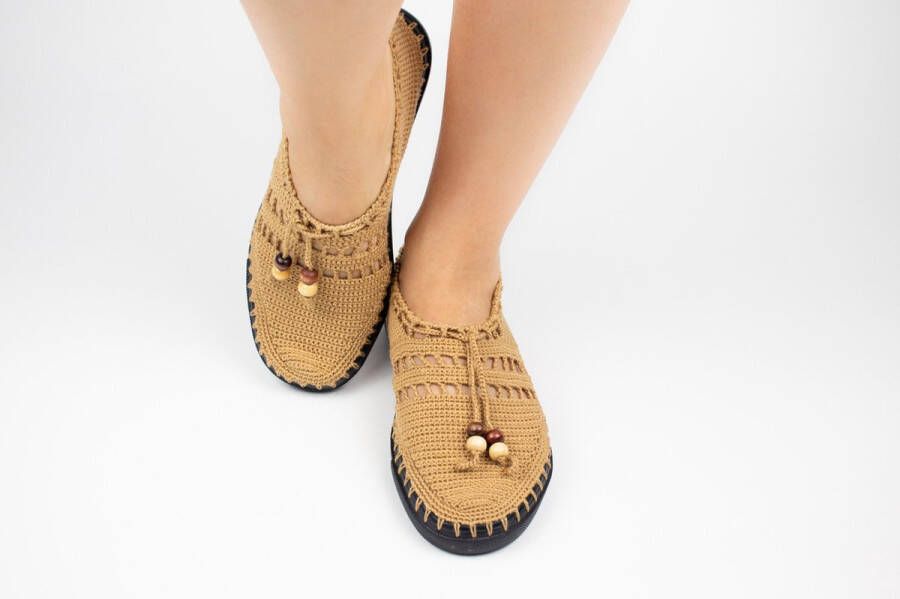 AQUATOLIA Gebreide Sloffen Dames beige 40 Handgemaakt in Turkije