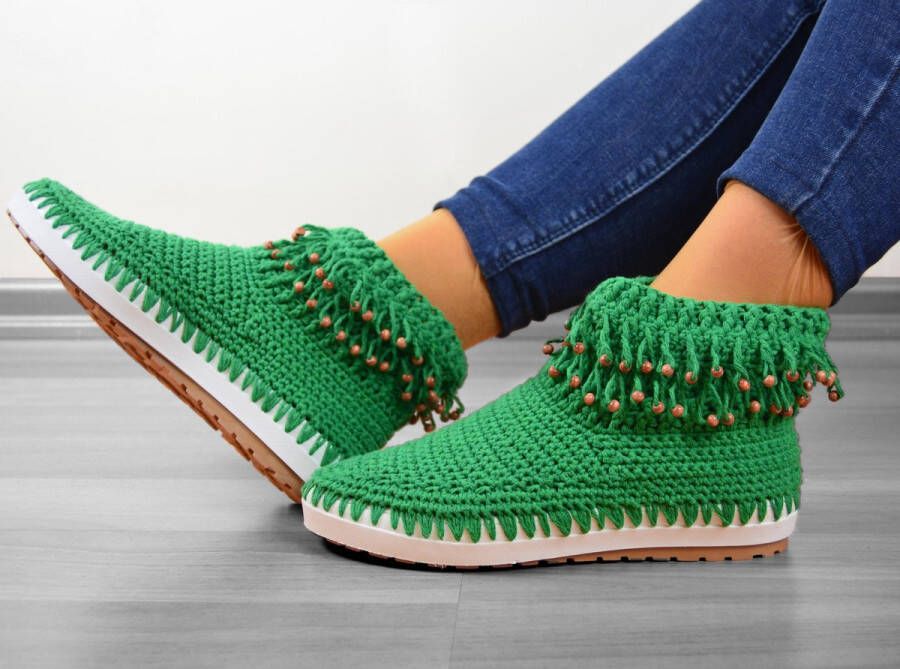 AQUATOLIA Hand Gebreide Pantoffels Schoenen Slippers Groen