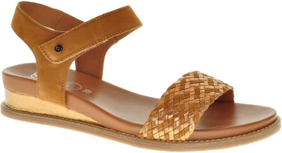 Ara Cognac Lederen Geklede Dames Sandaal Met Sleehak