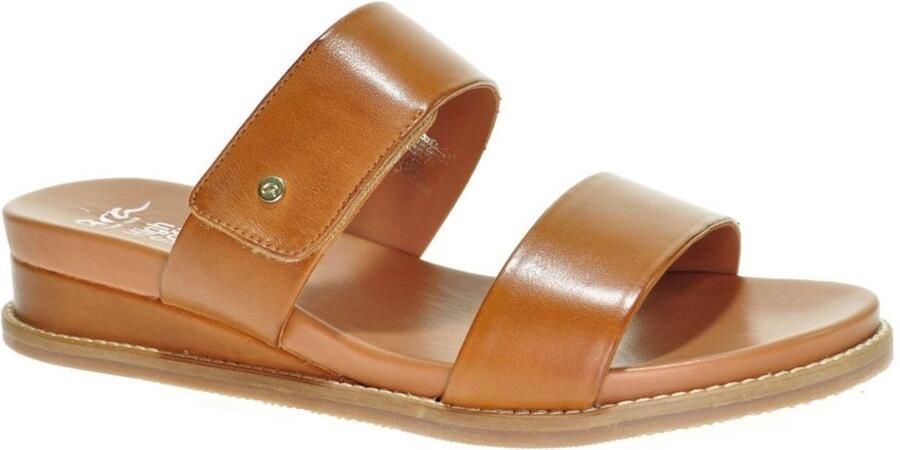 Ara Cognac Lederen Slipper Met Verhoogde Hiel Velcro