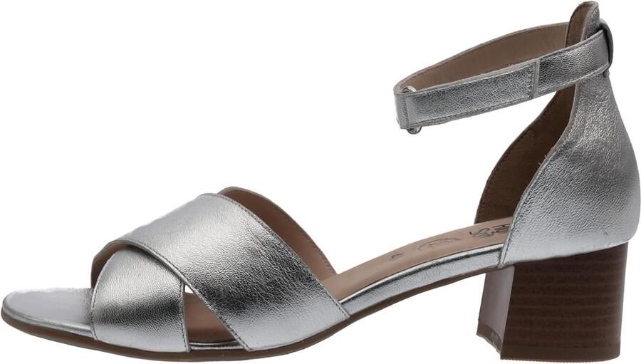 Ara Prato Sandalen Dames Zilver Leer Slingback Blokhak