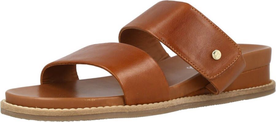 Ara Cognac Lederen Slipper Met Verhoogde Hiel Velcro