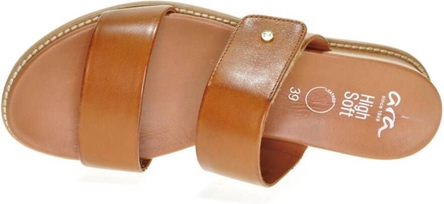 Ara Cognac Lederen Slipper Met Verhoogde Hiel Velcro
