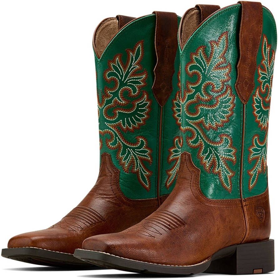 Ariat ROUND UP WIDE SQUARE TOE STRECHFIT laarzen bruin groen 39 (6 UK)