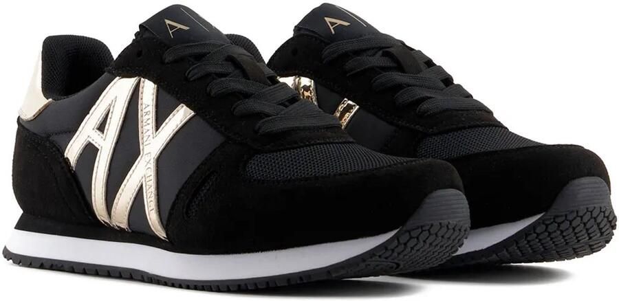 Armani Exchange Zwarte Sneakers Merklogo Rubberen Zool Black Dames