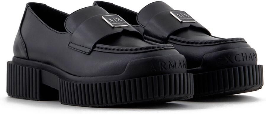 Armani Exchange Zwarte leren mocassin met rubberen zool