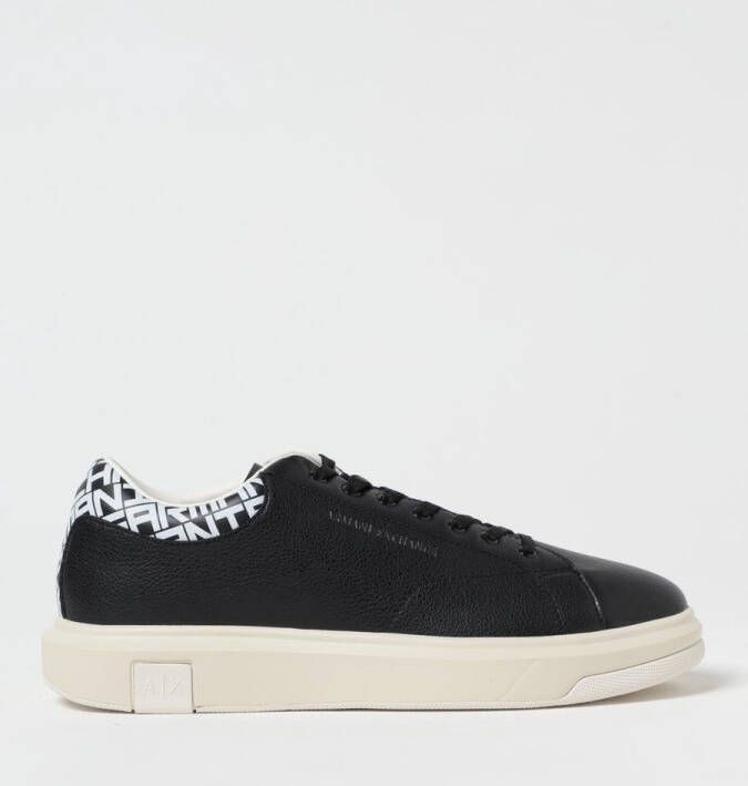 Armani Exchange Zwarte Leren Sneakers Vetersluiting Stijl Black Heren