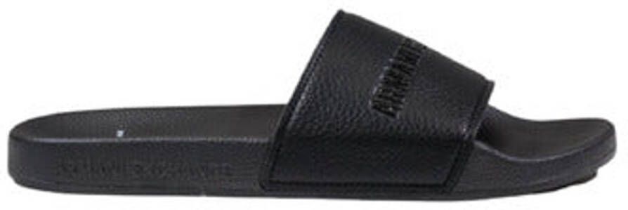 Armani Exchange Zwarte Effen Rubberen Slippers Black Heren