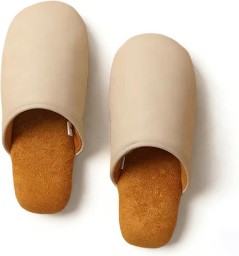 Arvida Japandi Sloffen Dames Waterafstotend & Antislip Luxe Lederlook Pantoffels Beige Warme Pluche Voering (Let op: Valt klein) - Foto 2