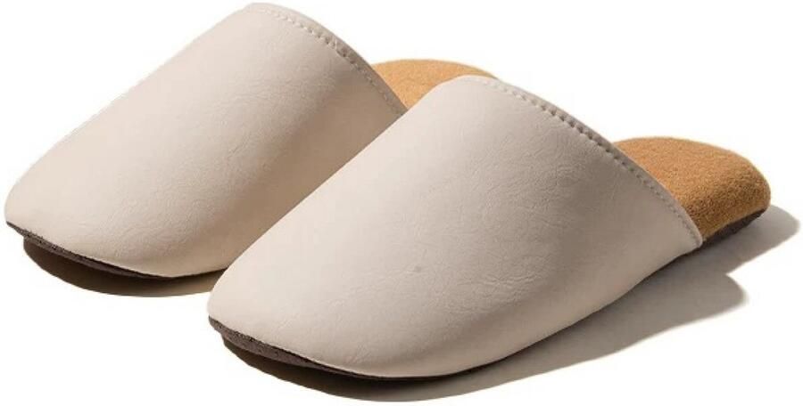 Arvida Japandi Sloffen Dames Waterafstotend & Antislip Luxe Lederlook Pantoffels Beige Warme Pluche Voering (Let op: Valt klein)